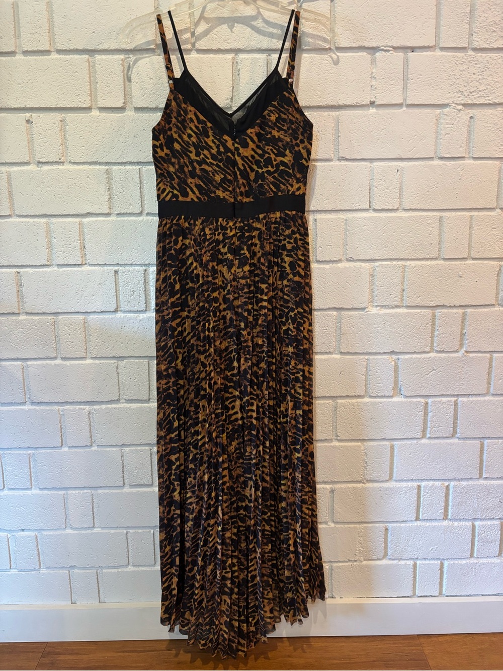 All Saints Brown and Black Leopard-Print Spaghetti-Strap Maxi Dress Hi-Lo